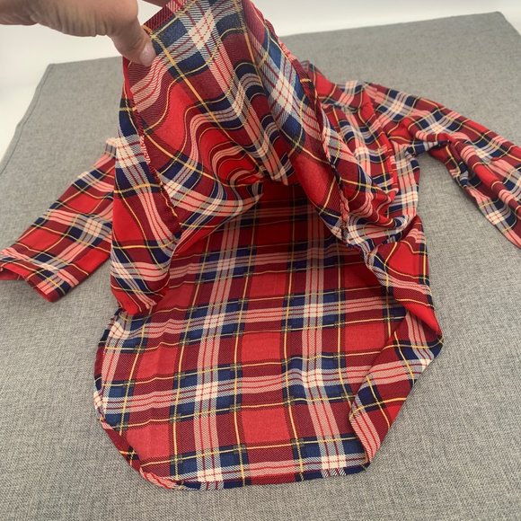 Cals Red Plaid Long Half Button Shirt Oversized Lightweight Top Small Semi-Sheer - Picture 6 of 12